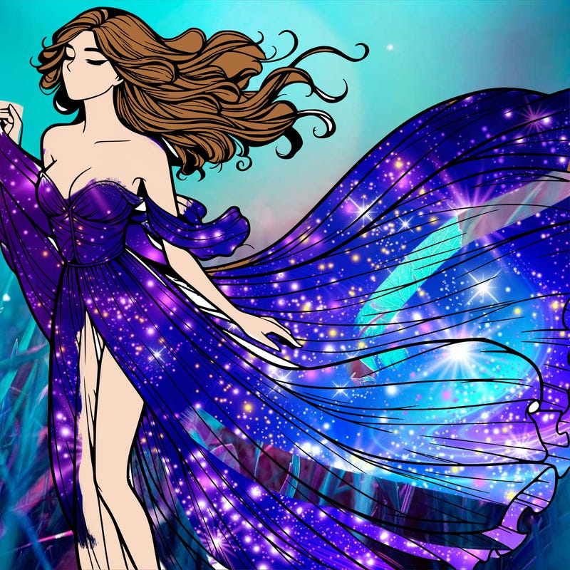 realistic woman in dress flowing the the wind