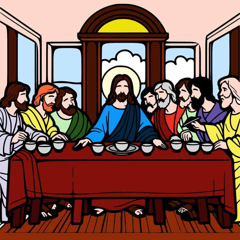 jesus shares the last supper with twelve apostles