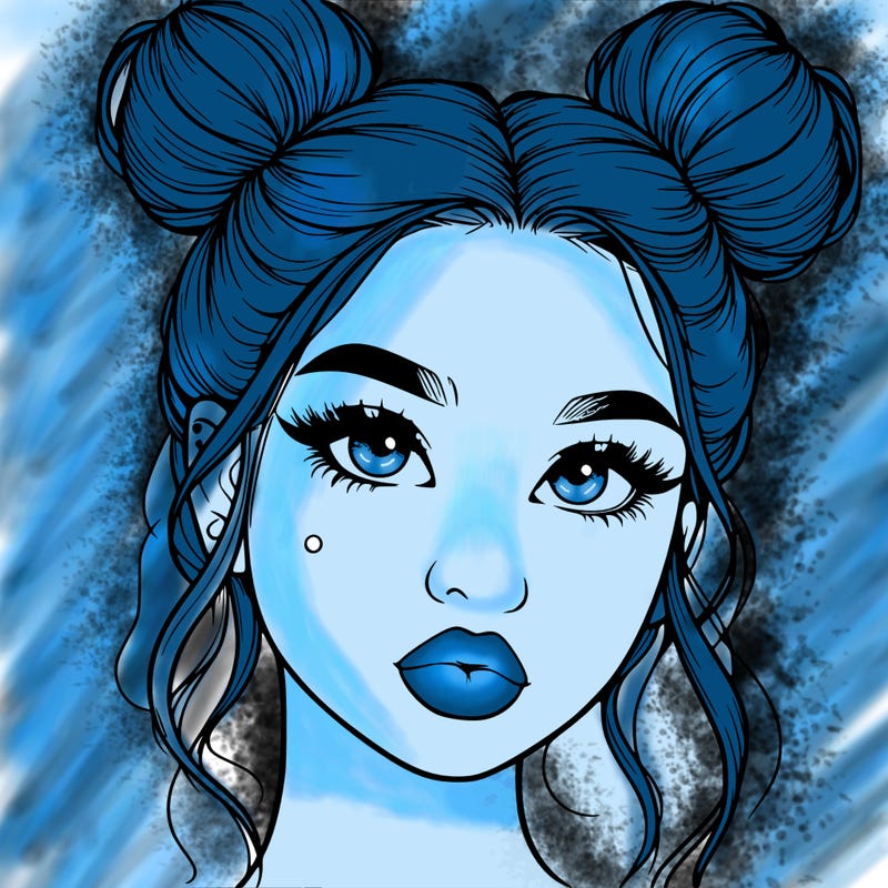 realistic girl with two buns on her hair and lips