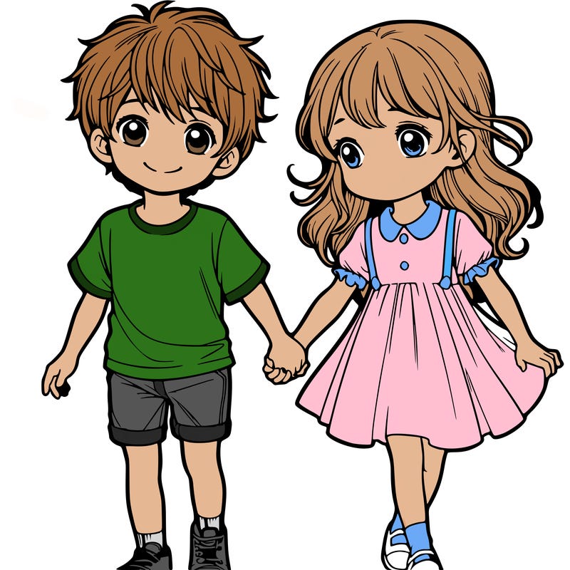 a boy and girl holding hands realistic
