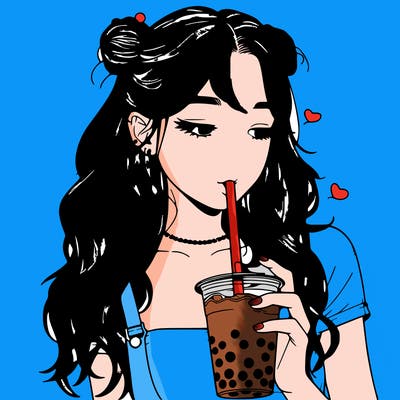 aesthetic realistic girl with boba
