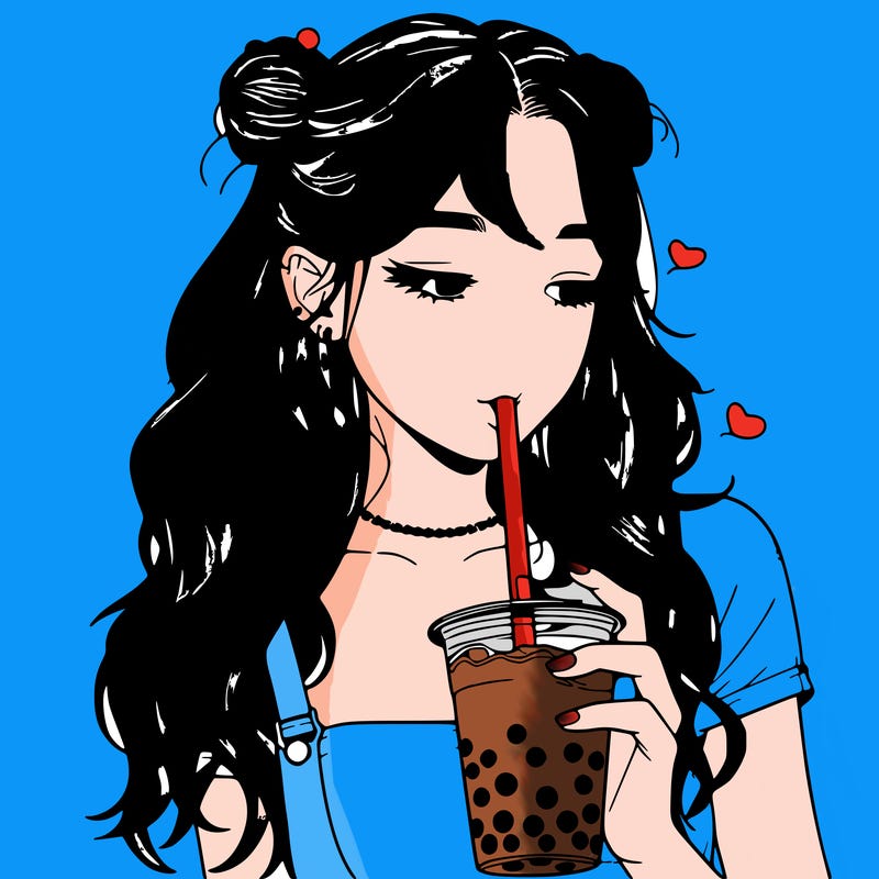 aesthetic realistic girl with boba