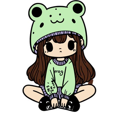 a girl wearing a frog hat and some frog socks