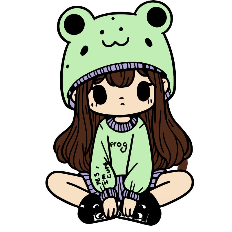 a girl wearing a frog hat and some frog socks