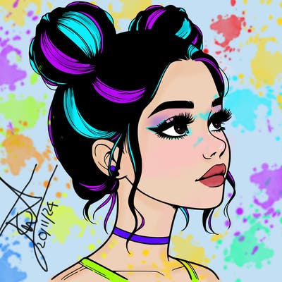 realistic girl with buns on the top of her head