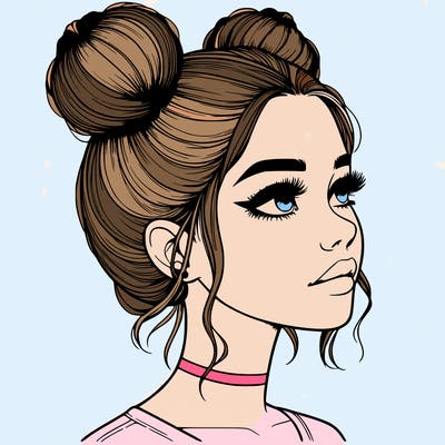 realistic girl with buns on the top of her head