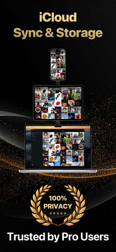 Trustful – Secret Photo Vault - iPhone、iPad、Mac間で同期されたフォトロッカーを表示するTrustfulアプリと、100％プライバシーシール