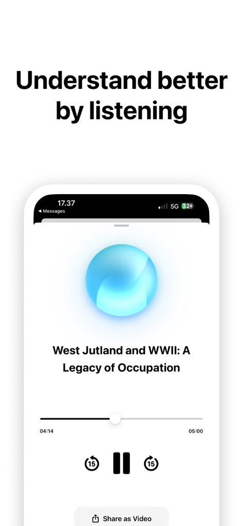 Mobile audio player screen in Notebook LM Magic Podcast app with playback controls and podcast title