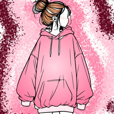 realistic girl with a oversized sweatshirt on and a bun