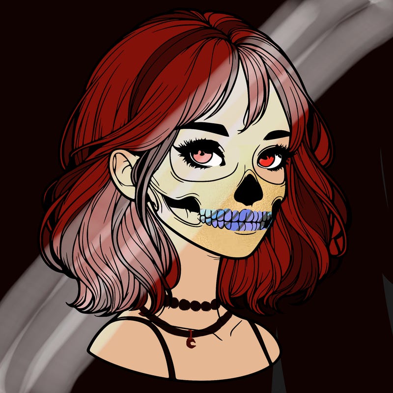 realistic girl with skull