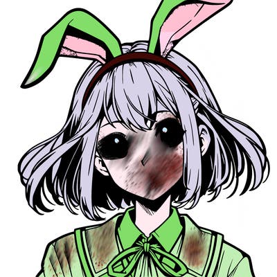 anime realistic girl with bunny ears one head
