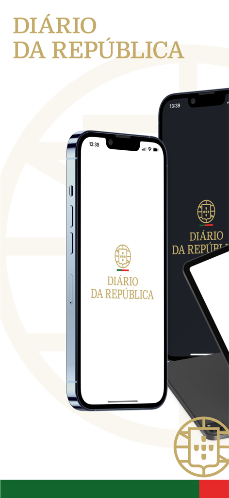 Diário da República - Ecrã de boas-vindas oficial da app Diário da República com o logótipo da gazeta da República Portuguesa