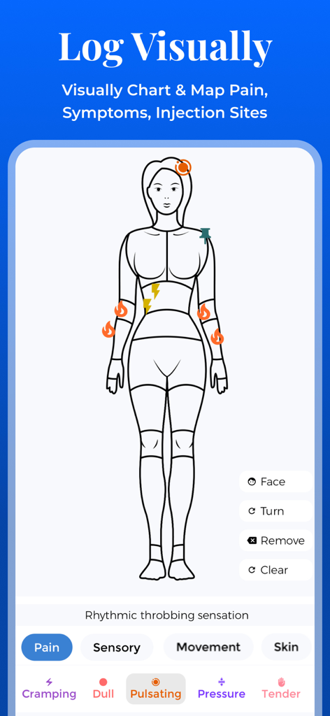 Tracker, Reminder - CareClinic - CareClinic app visual body map for tracking pain and symptoms