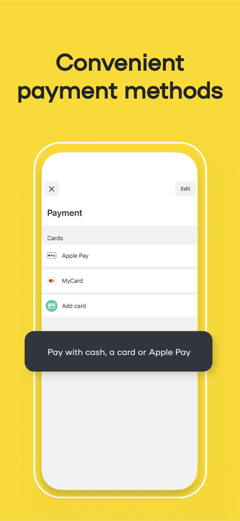 Uklon: More Than a Taxi - Uklon mobile app screen displaying flexible payment methods including Apple Pay and credit card options