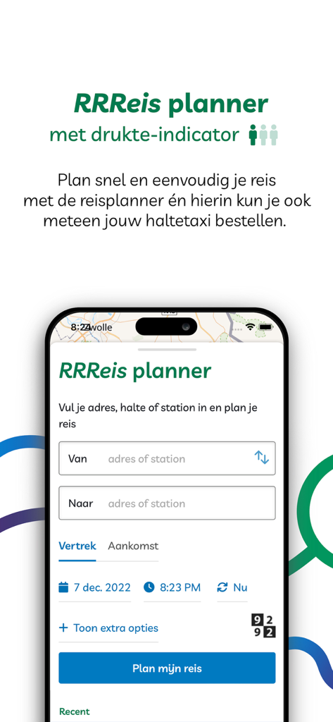RRReis app - RRReis public transport app journey planner interface with busyness indicator