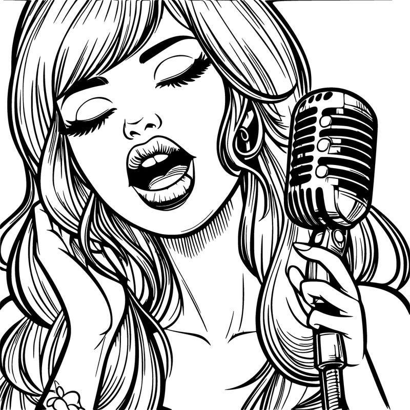 realistic girl singing in mic with lips