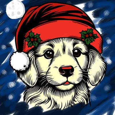 realistic dog wearing a santa hat