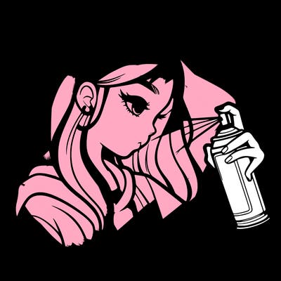 a realistic girl spray painting