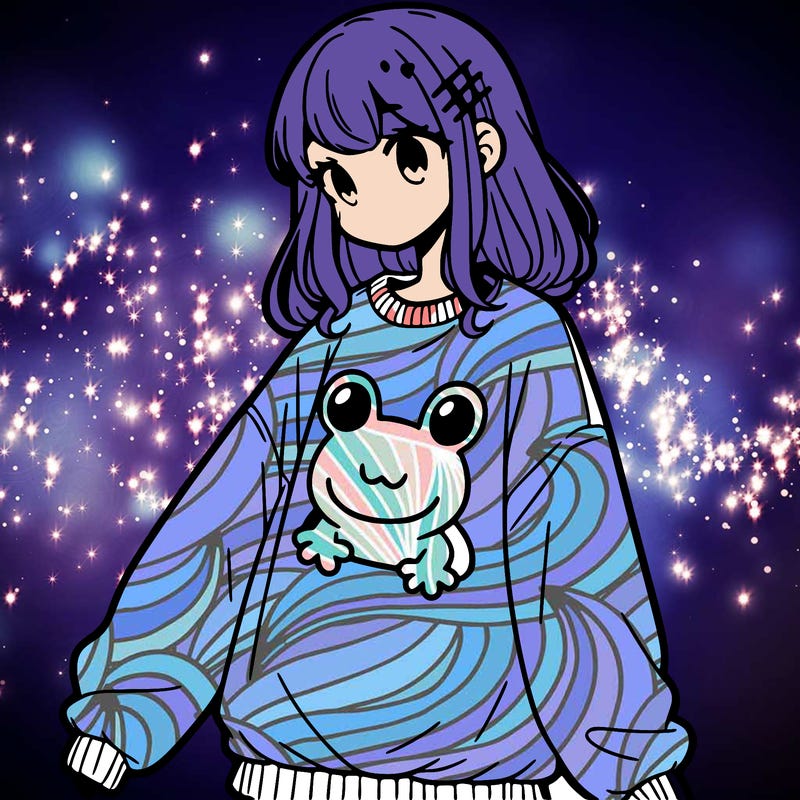 girl wearing frogging sweatshirt