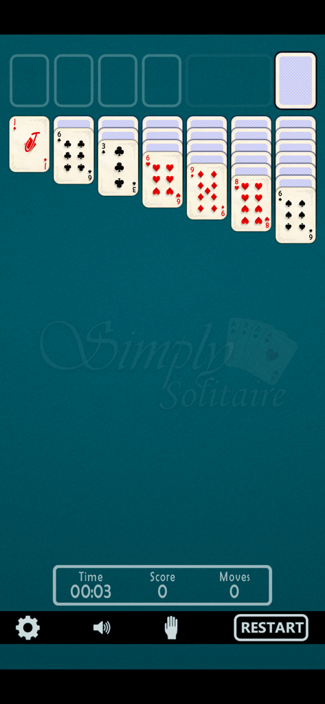 Simply Solitaire - Classic solitaire card game layout with a clean teal background and game statistics