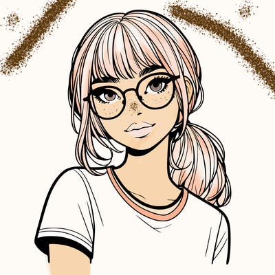 realistic girl with freckles and clear glasses