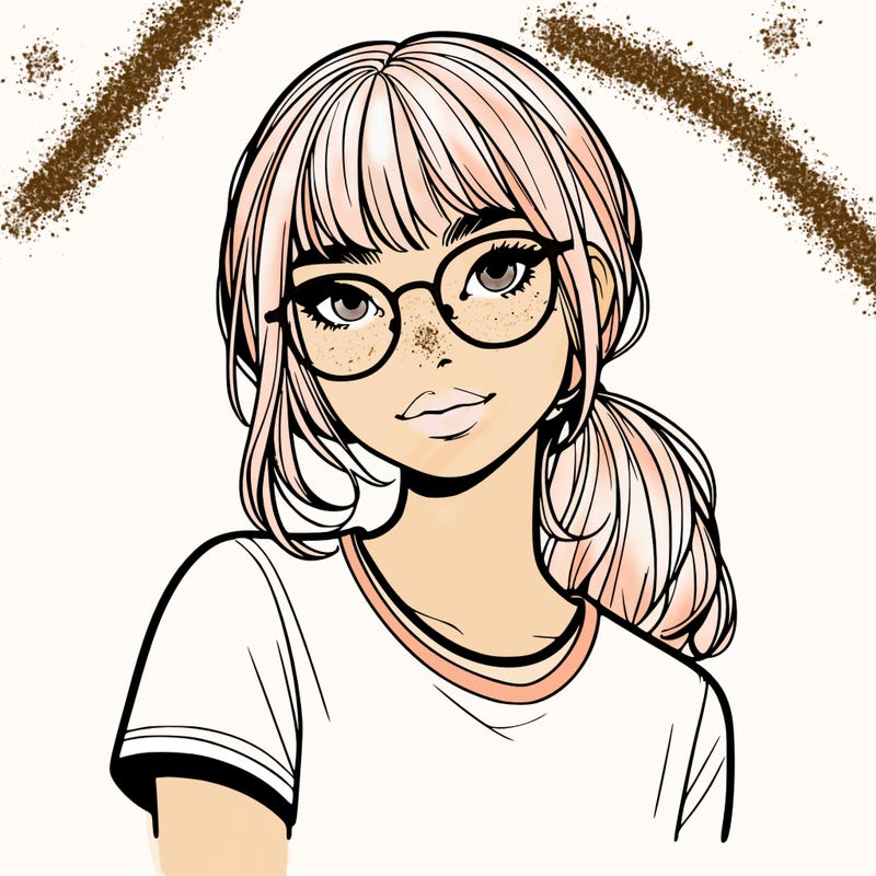 realistic girl with freckles and clear glasses