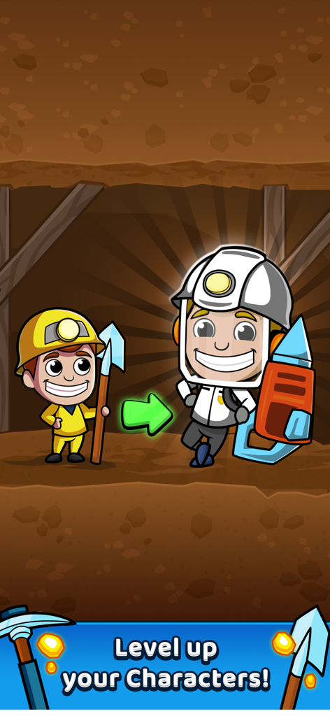 A comparison showing a basic miner character leveling up into an advanced character with high tech mining gear