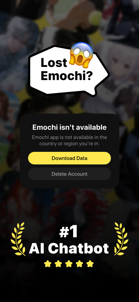 Dootchi app screenshot promoting itself as the top AI chatbot alternative for Emochi users