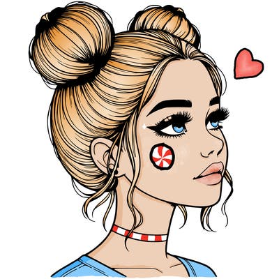 realistic girl with buns on the top of her head