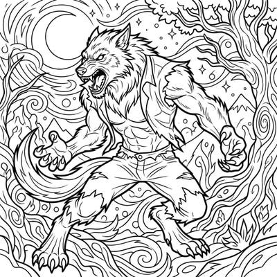 Prepare for an exciting coloring adventure with this powerful werewolf design, specifically crafted for teen enthusiasts. Immerse yourself in a thrilling fantasy scene where intricate details meet monstrous might, perfect for bringing your wildest imagination to life.