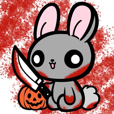cute bunny holding a knife halloween