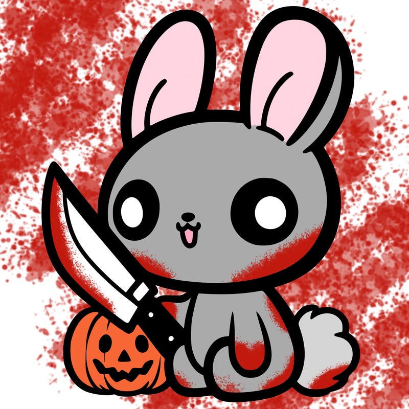 cute bunny holding a knife halloween