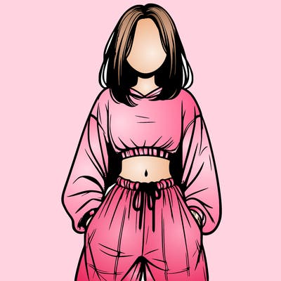 realistic girl faceless with baggy pants and a crop top