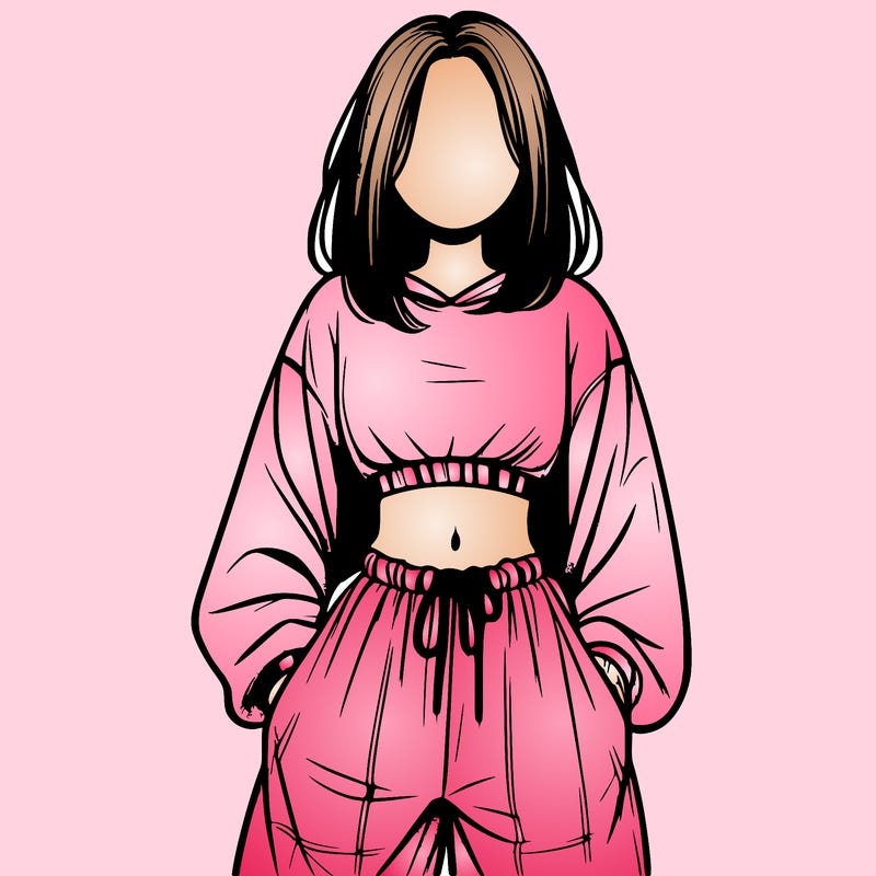 realistic girl faceless with baggy pants and a crop top