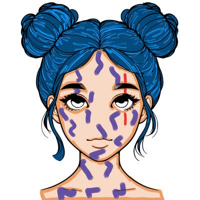 realistic girl with two buns on top of her head