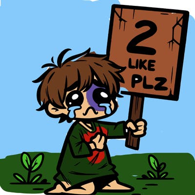 small poor toddler crying with sign that says 2 like plz