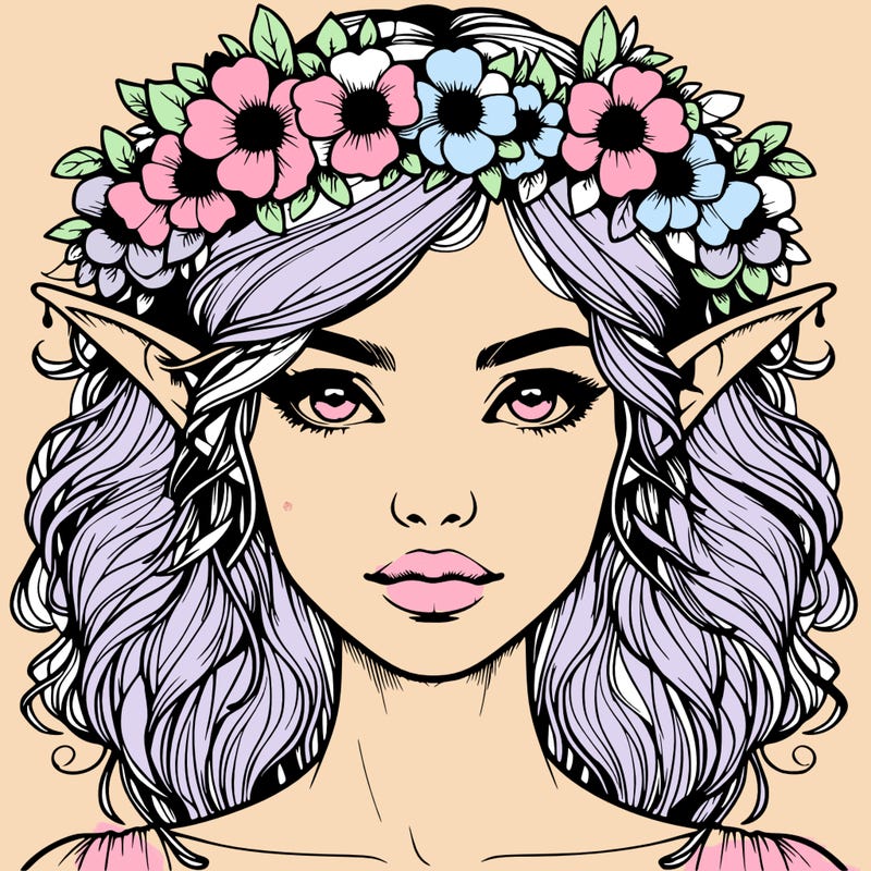 realistic female elf with flower crown