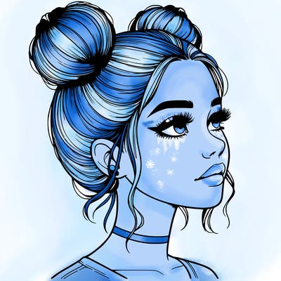 realistic girl with buns on the top of her head
