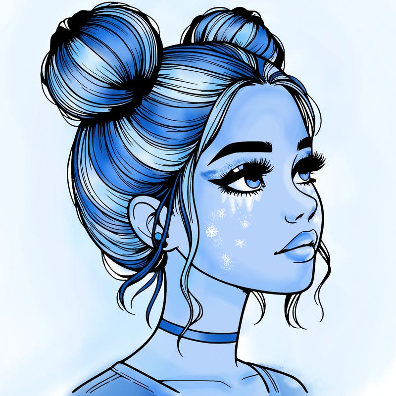 realistic girl with buns on the top of her head