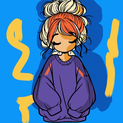 girl with baggy sweatshirt and messy bun