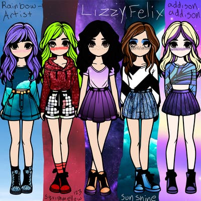 group of 6 realistic girls in a row