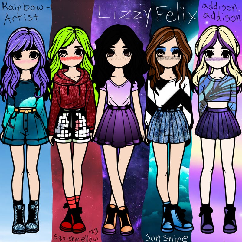 group of 6 realistic girls in a row