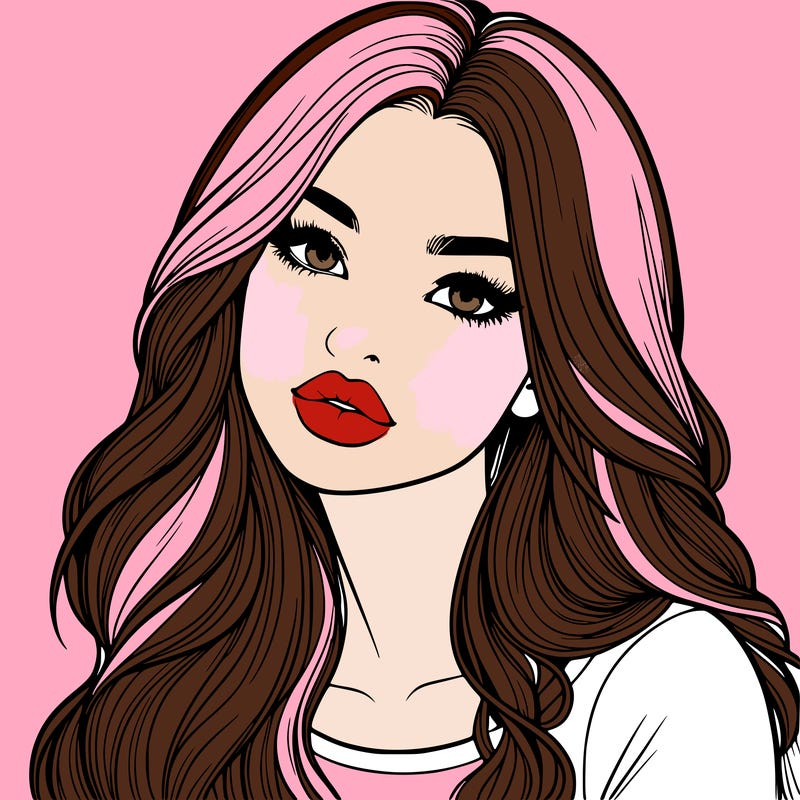 realistic girl with hair on her hair and lips