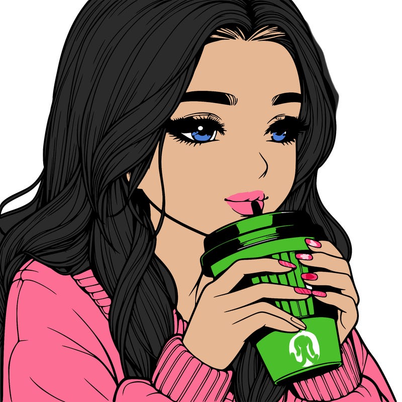 realistic girl drinking coffee