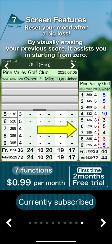 Best Score - Golf Score Manage - Screenshot of the Best Score golf app showing the Screen Feature that hides past scores to help players reset their mental state.