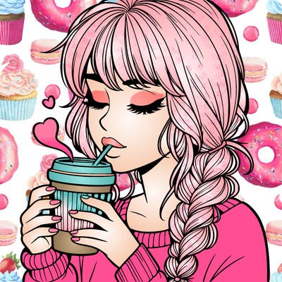 realistic girl drinking coffee