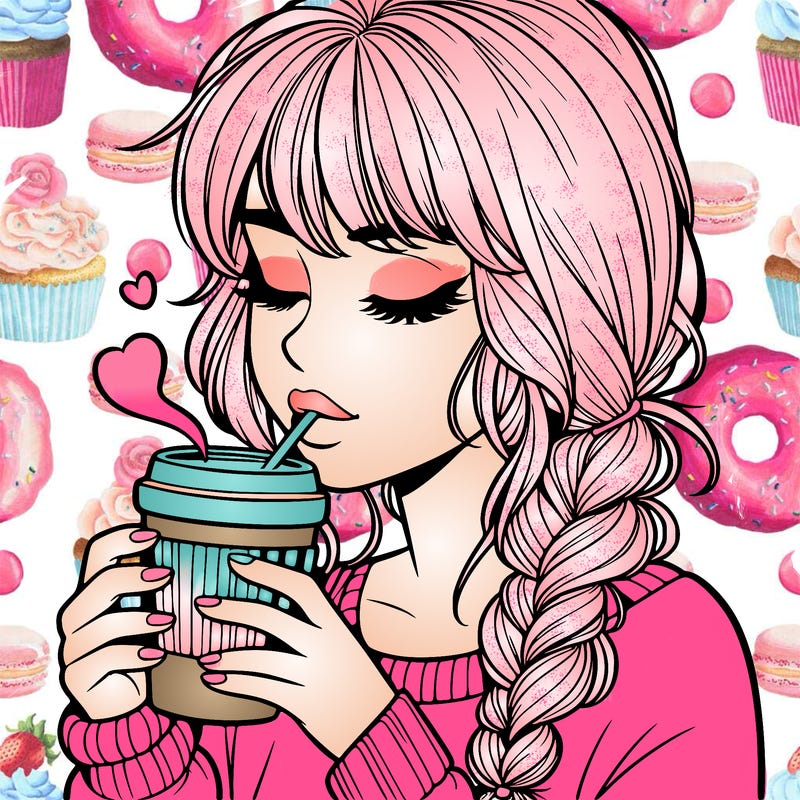 realistic girl drinking coffee