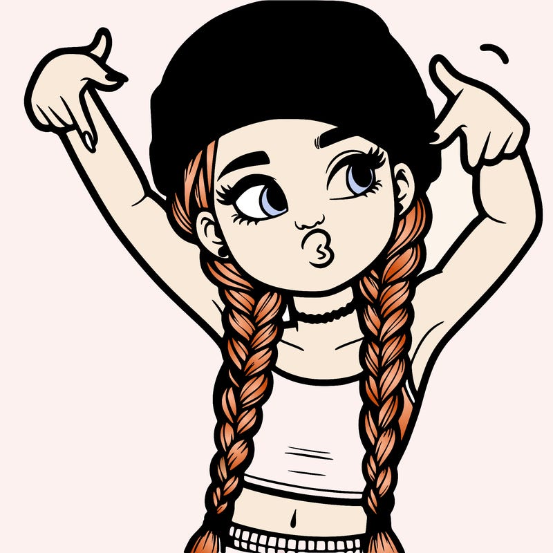 realistic teenage girl with braids and a beanie and crop top doing 🫶🏼