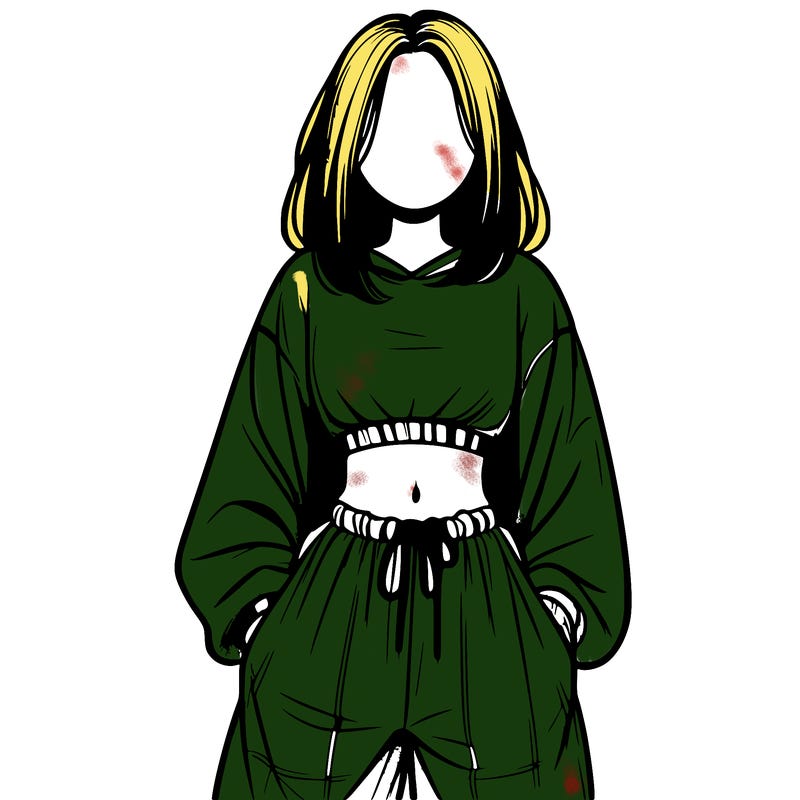 realistic girl faceless with baggy pants and a crop top