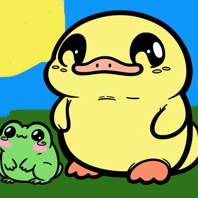 chibi chunky duck and frog